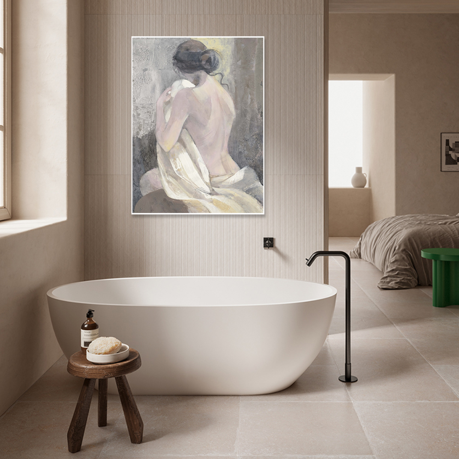Quiet Repose: A Classy Figurative Portrait for Bathroom Wall Art