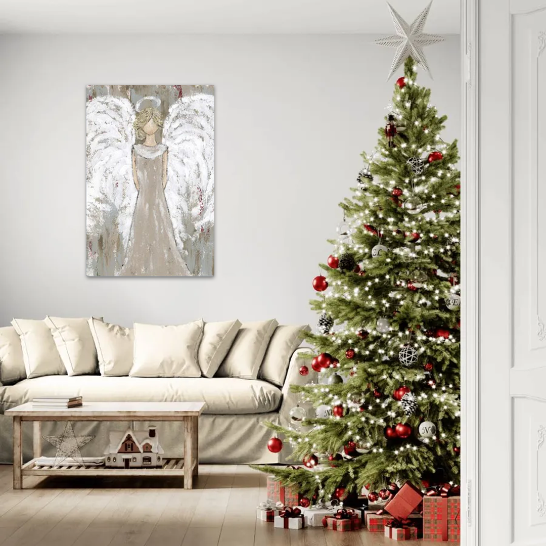 Angel Christmas Painting - Winter's Herald Rustic Canvas