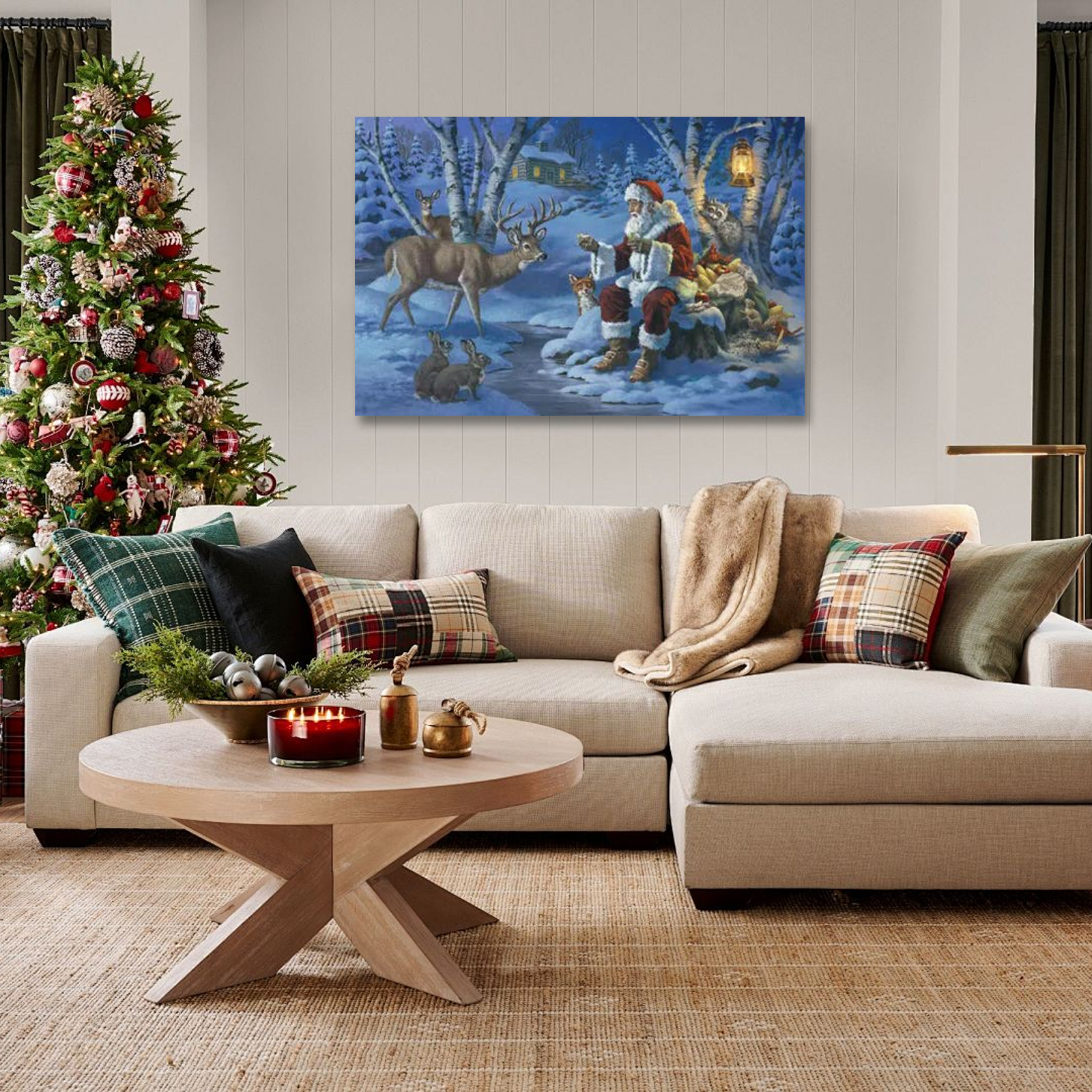 A Quiet Christmas Eve: A Classic Vintage Santa Canvas Painting