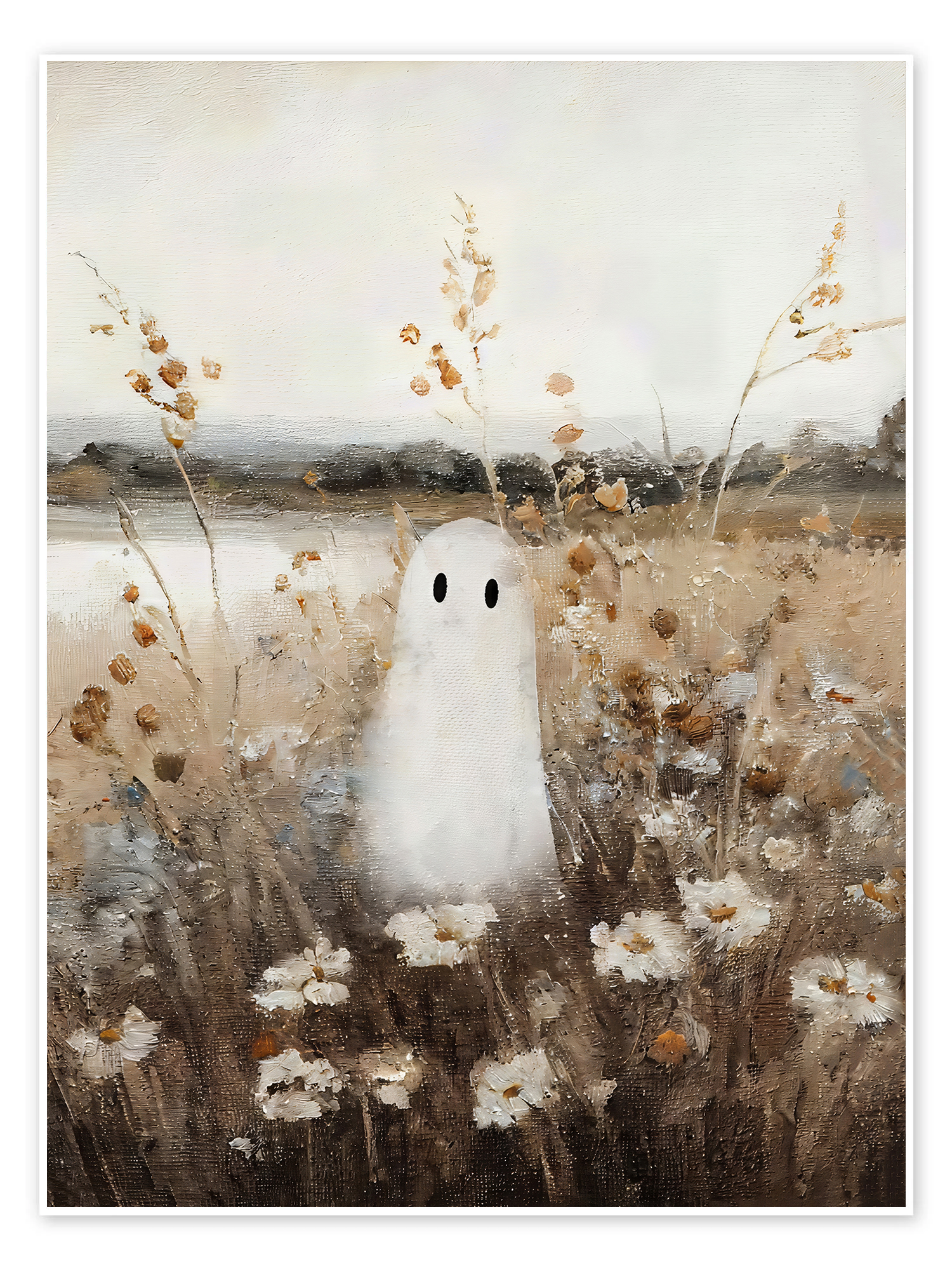 Meadow Wanderer: A Serene Vintage Halloween Canvas Painting