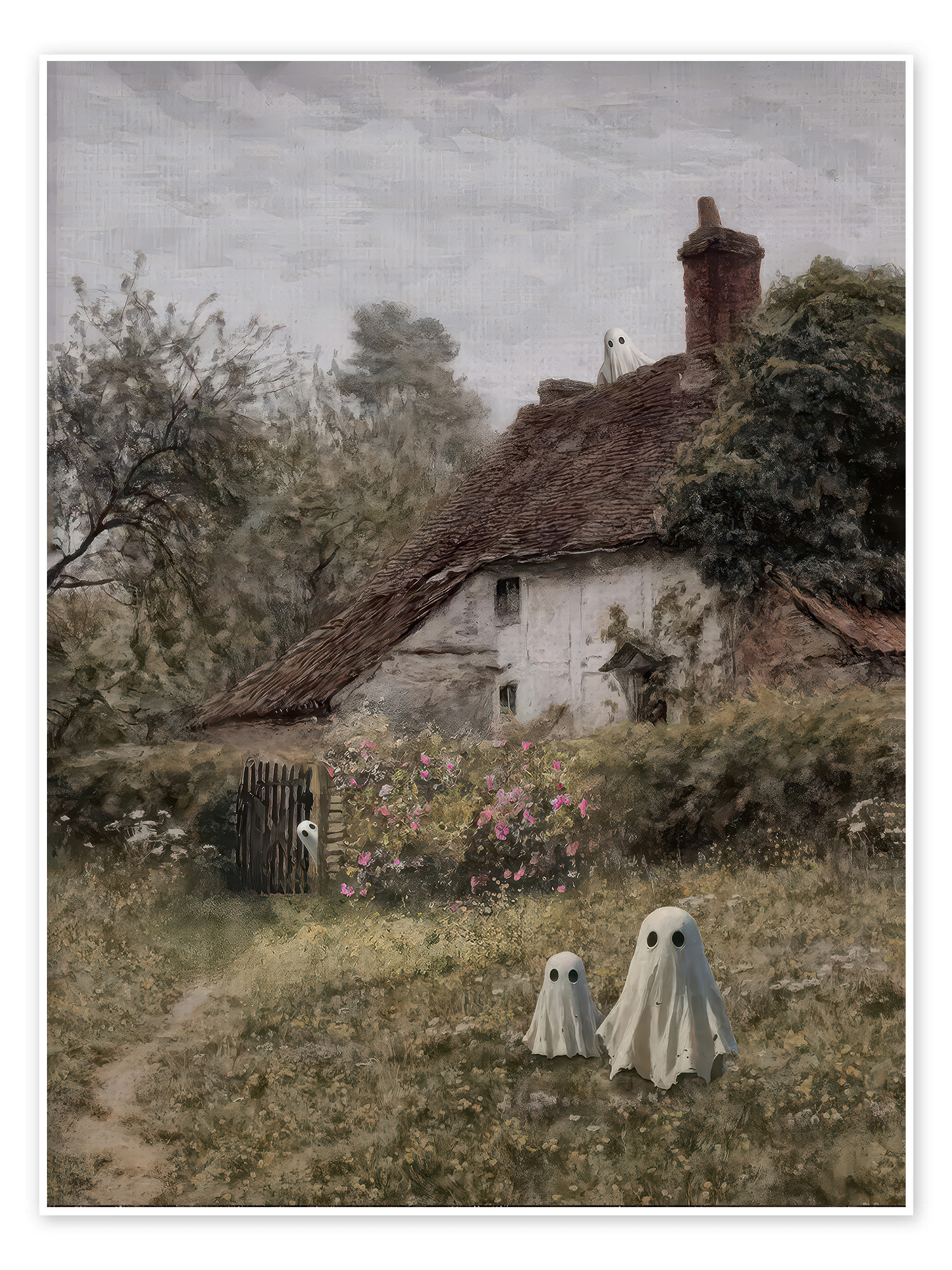 Cottage Ghosts: A Charming Vintage Altered Art Halloween Painting