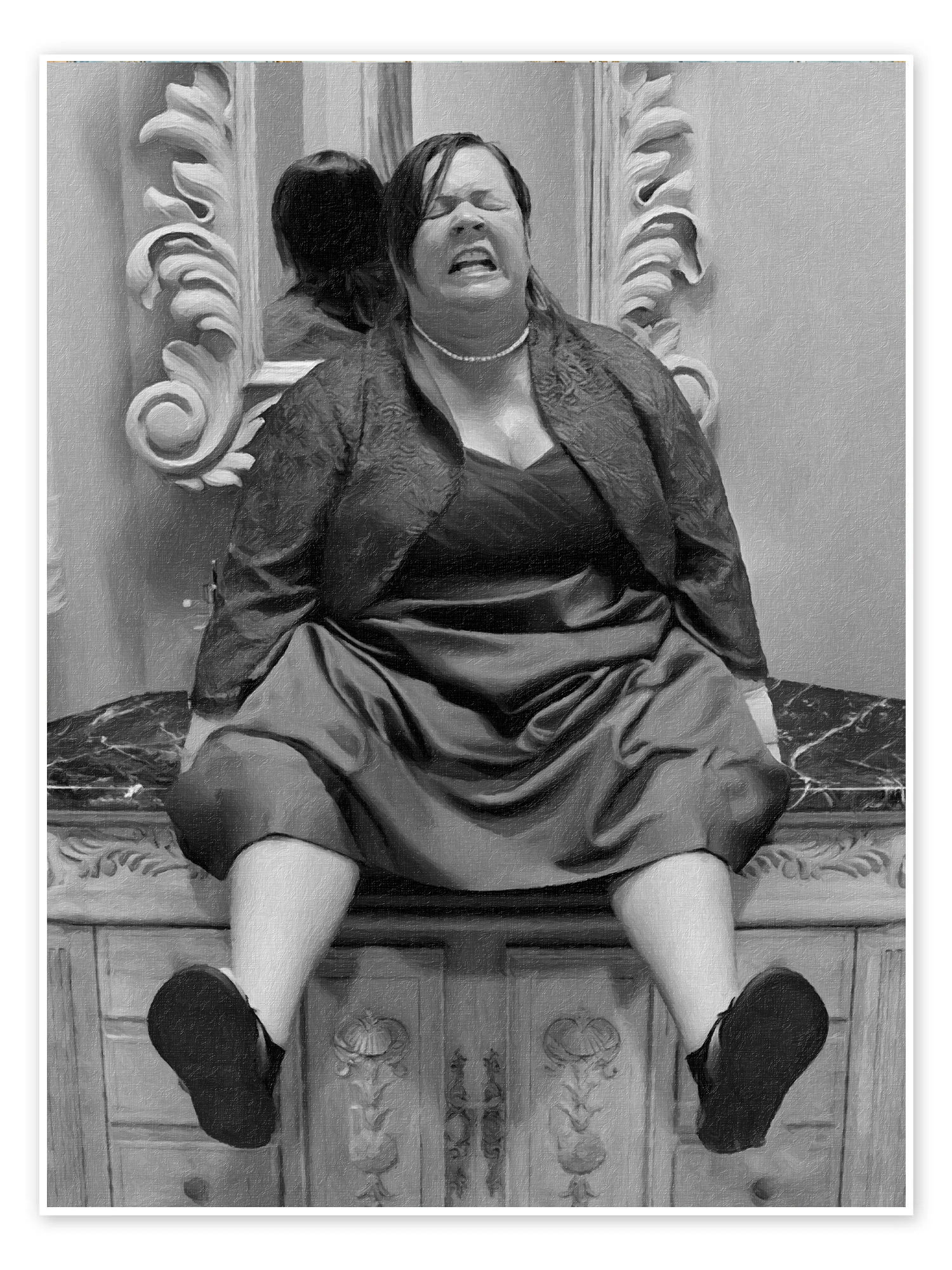 The Final Push: A Funny Black and White Wall Art for a Quirky Bathroom