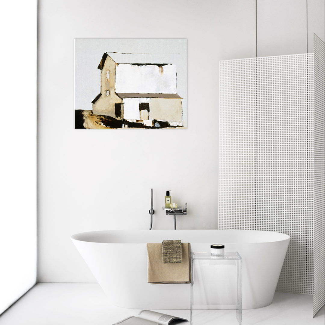 The White Barn: A Modern Farmhouse Bathroom Wall Art Painting