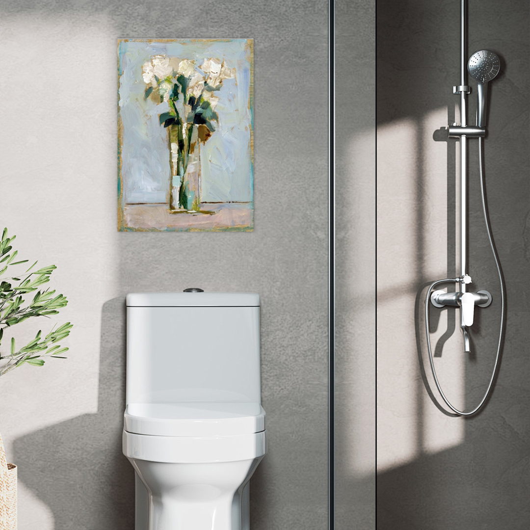 Gilded Bouquet: A Classy Floral Still Life for Bathroom Wall Art