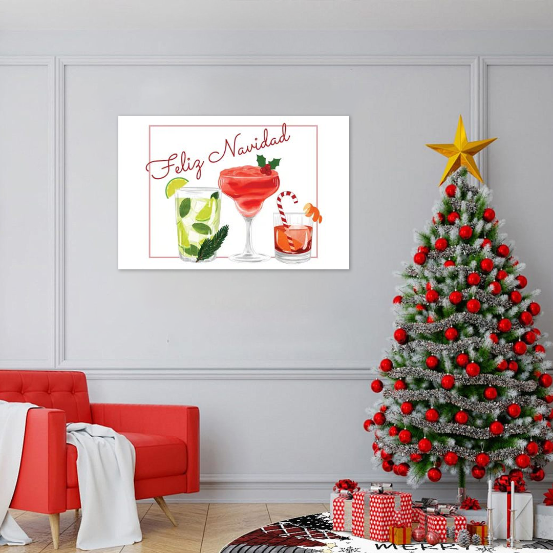 Feliz Navidad Cocktails: A Fun & Modern Christmas Wall Art for Your Bar