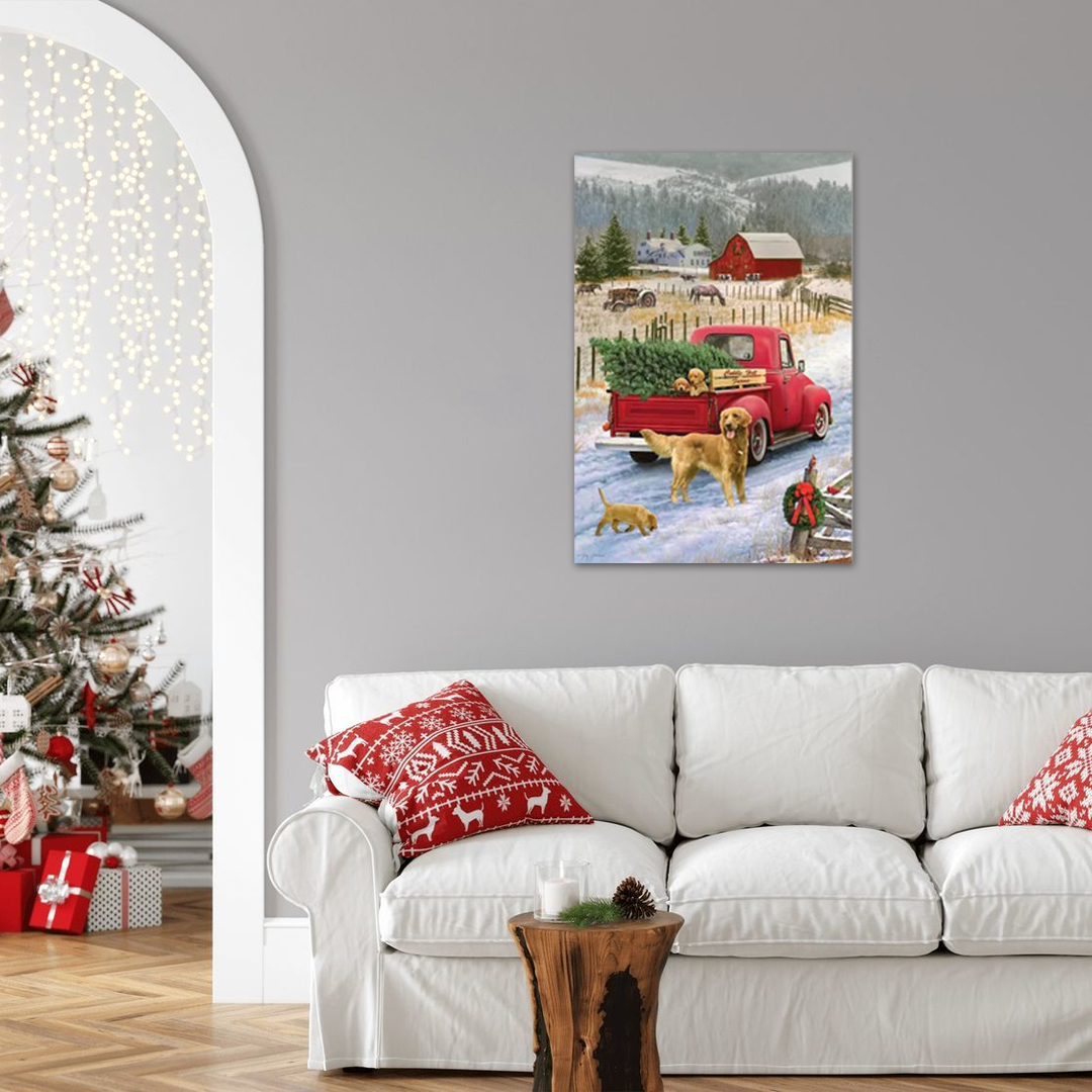 A Golden Christmas Homecoming: A Farmhouse Christmas Wall Art with Dogs