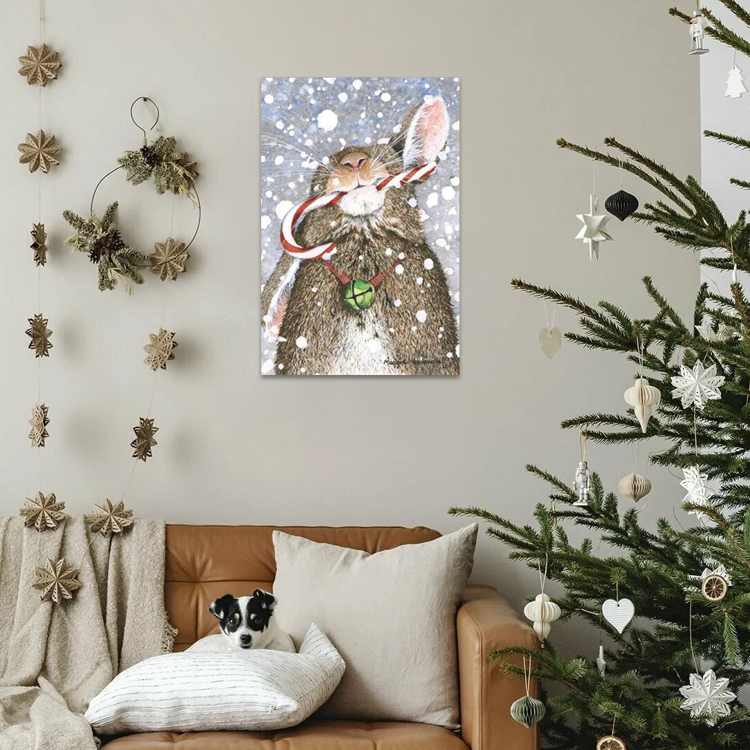 Jingle Bell Bunny: A Whimsical Rustic Christmas Animal Wall Art