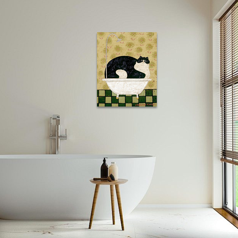 Funny Bathroom Wall Art - Tubby Cat Blues Folk Art Print