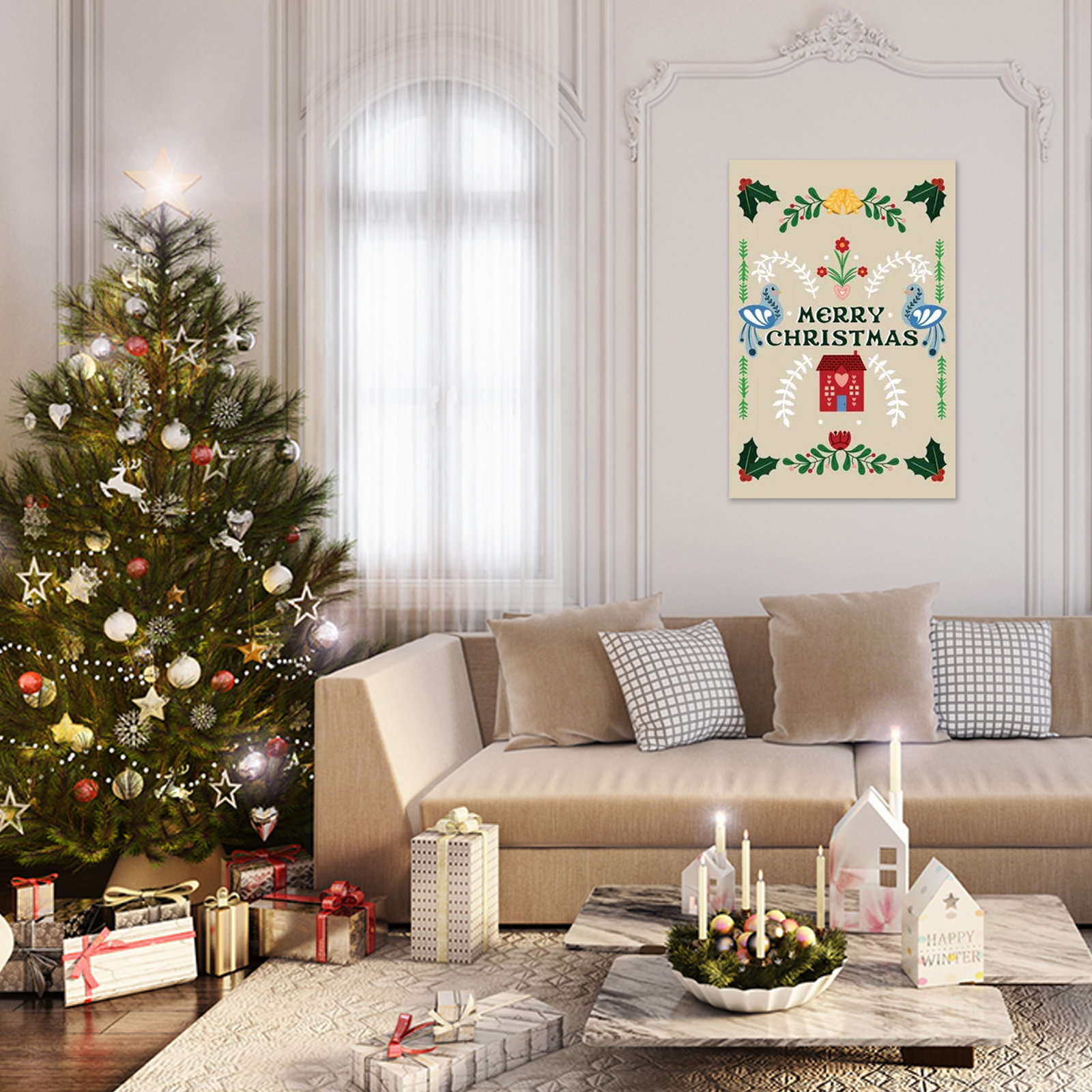 Folk Art Christmas Canvas - Yuletide Greeting Holiday Sign