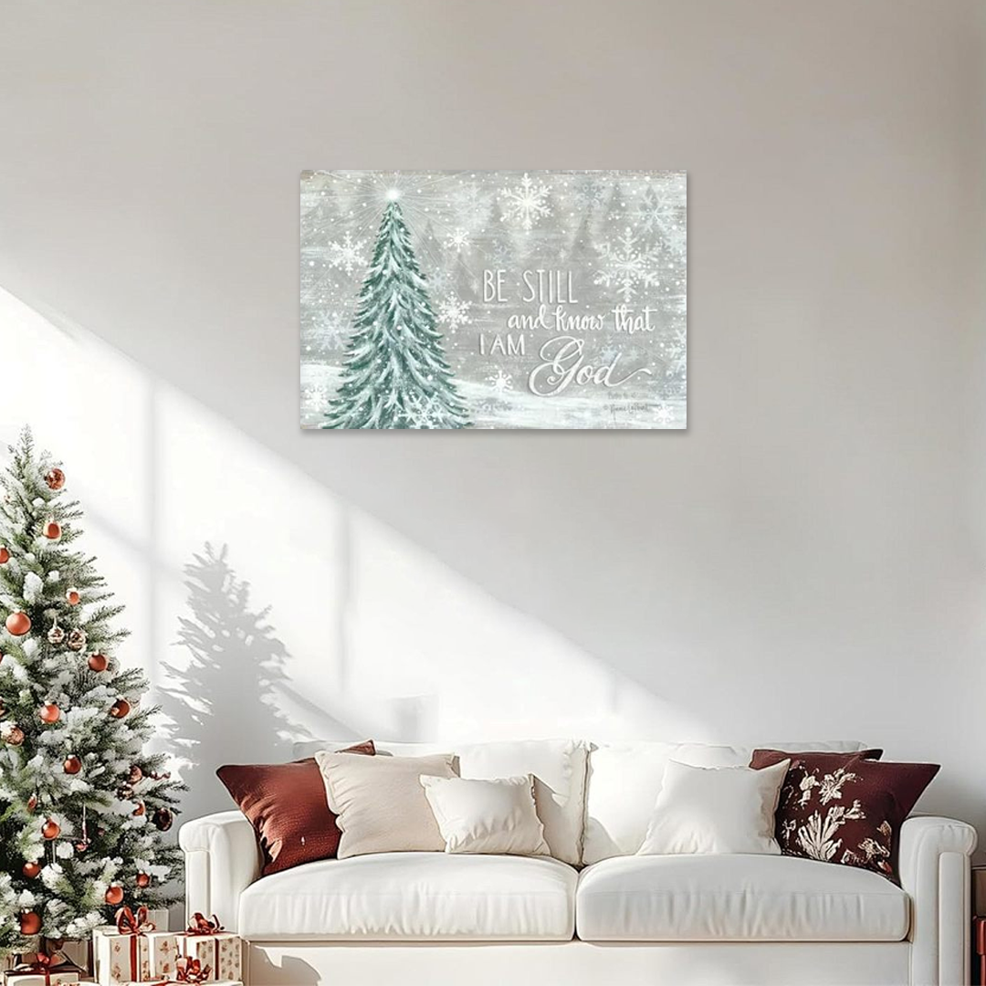 Inspirational Christmas Art - Winter's Stillness Scripture Canvas