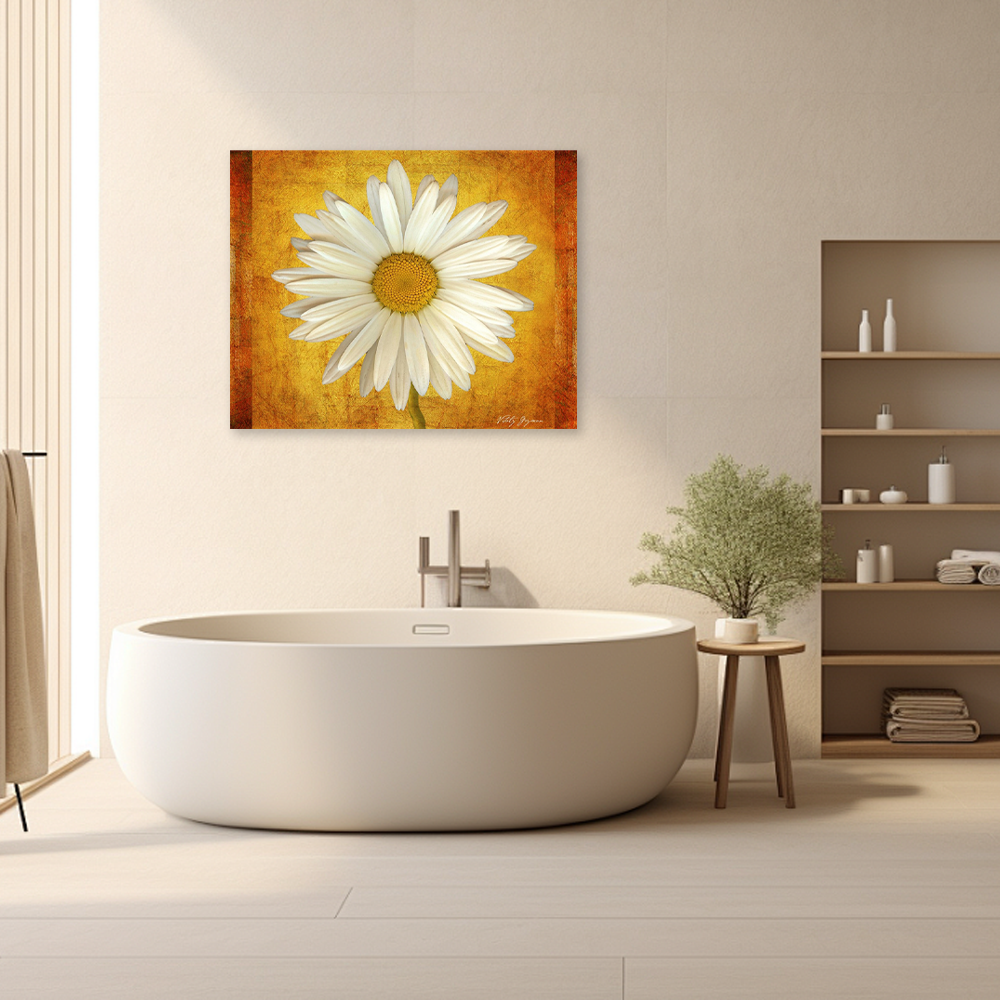 Golden Daisy: A Cheerful Vintage Floral Bathroom Wall Art Print