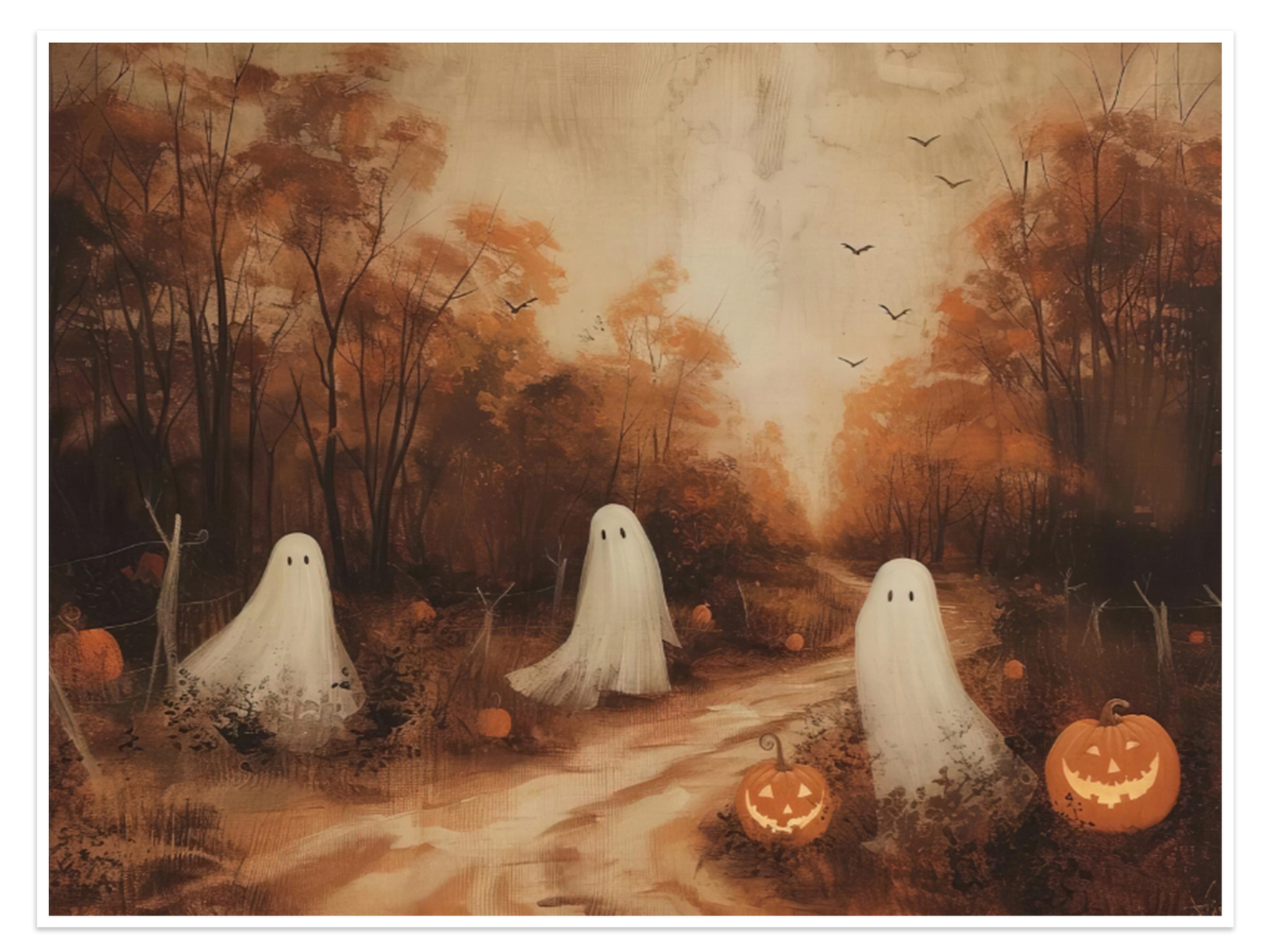 October Procession: A Vintage Halloween Ghost Canvas Painting for Your Home