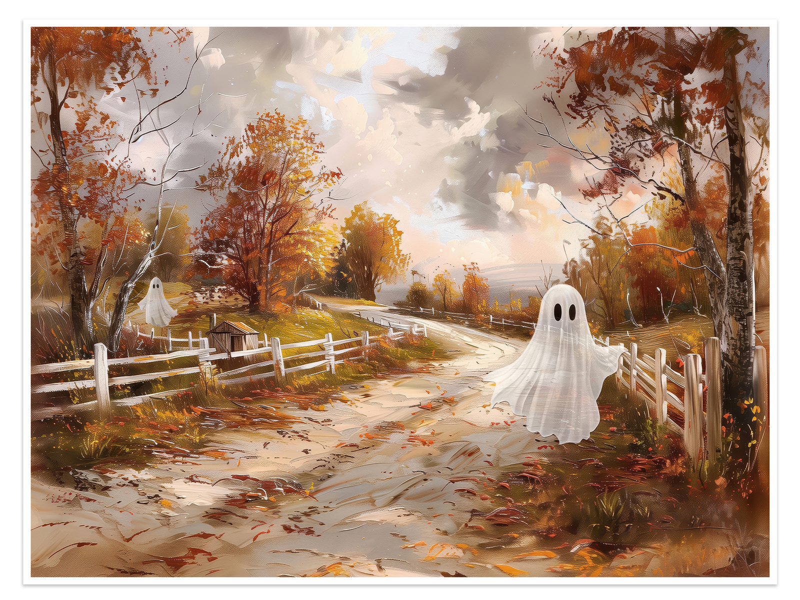 An Autumn Welcome: A Charming Halloween Ghost Canvas Painting for Your Home