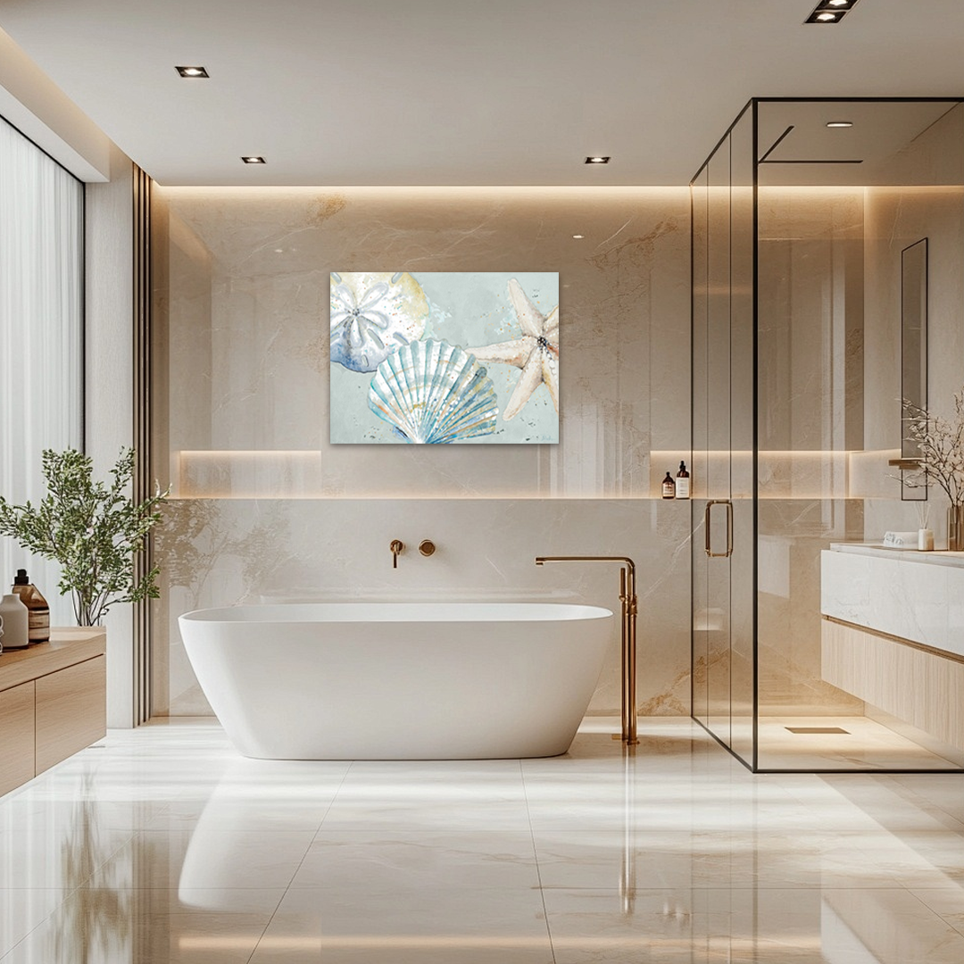 Seaside Serenity: A Coastal Beach Themed Bathroom Wall Art Painting