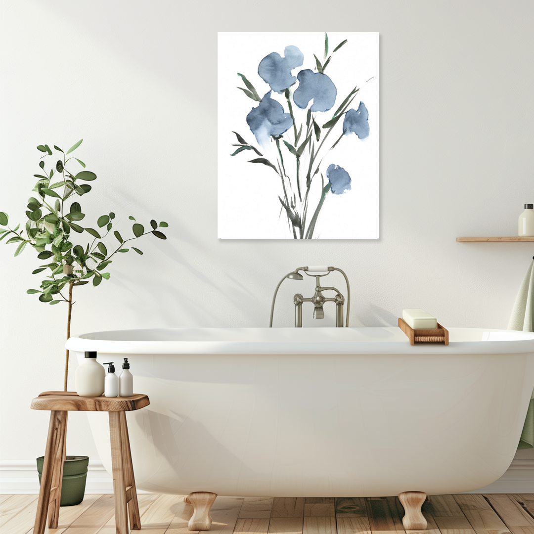 Indigo Whisper: A Zen Blue Bathroom Wall Art Watercolor Print