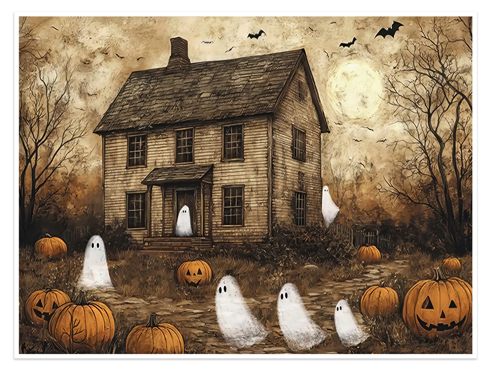 Spirits of Harvest Eve: A Vintage Halloween Wall Art for Spooky Decor