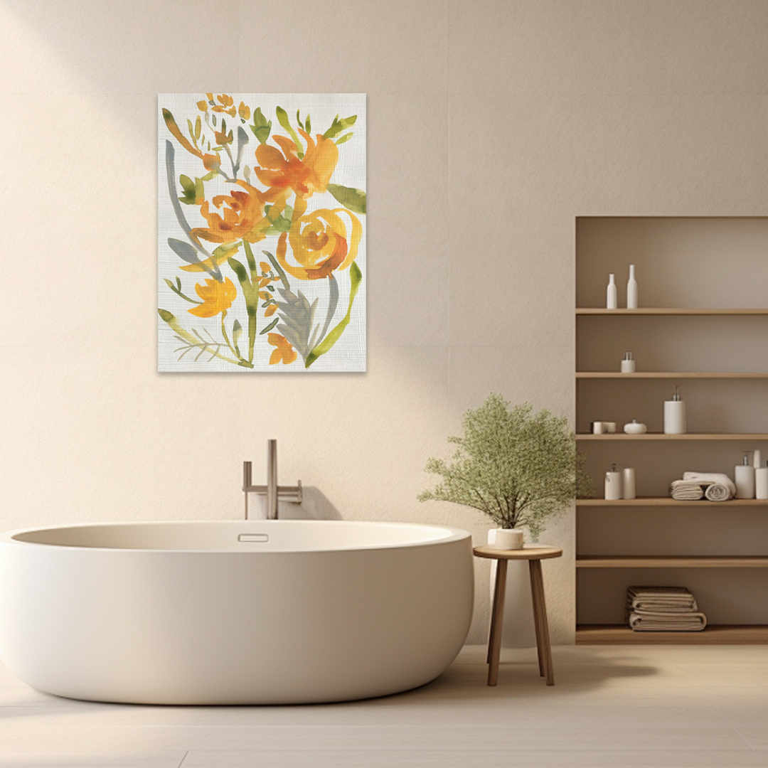Sun-Kissed Petals: A Unique Floral Painting for Bathroom Wall Art