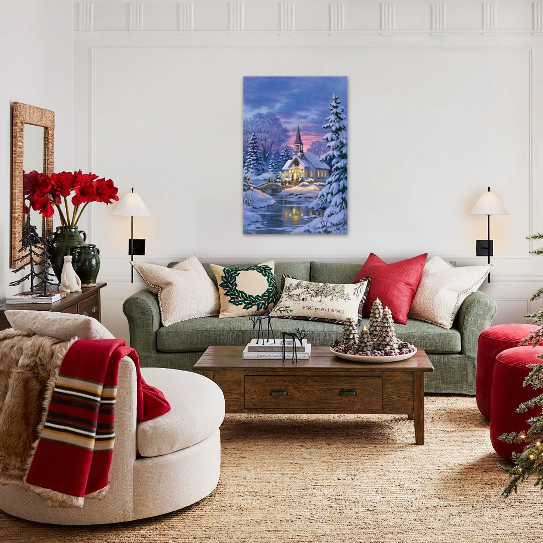 Christmas Wall Art - Winter's Eve Chapel Vintage Canvas