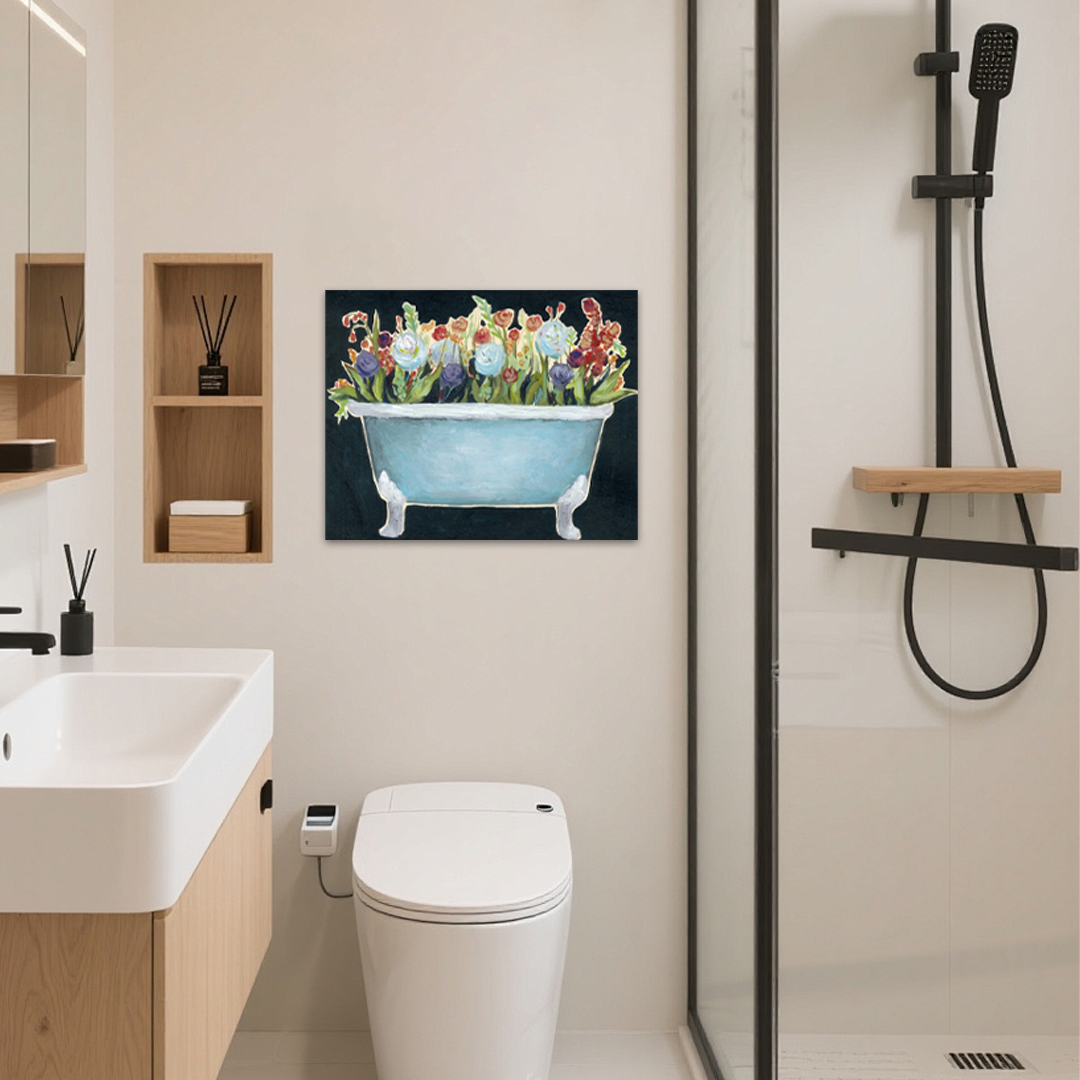 Bathtub Bouquet: A Whimsical Vintage Floral Bathroom Wall Art Print