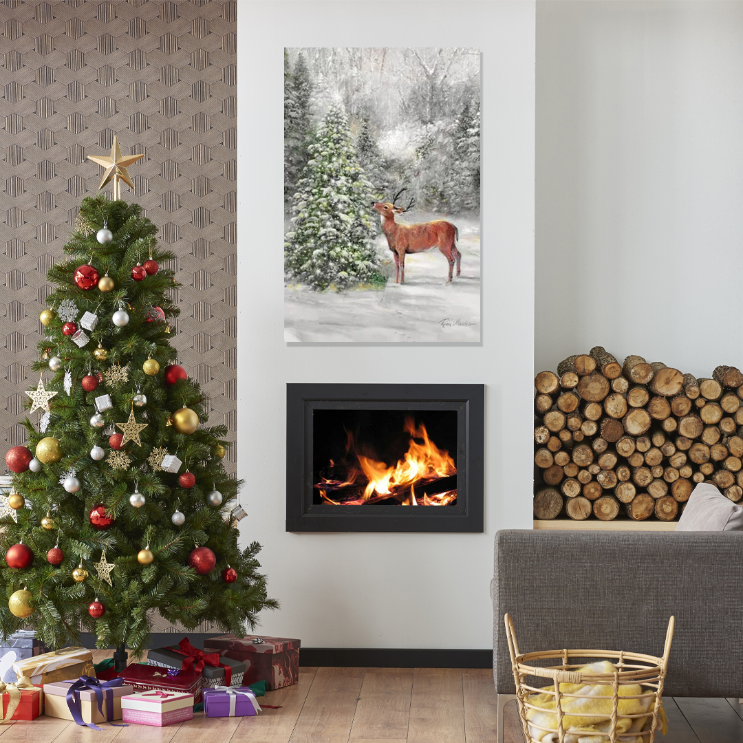 Rustic Christmas Deer Art - Winter's Majesty Cabin Decor