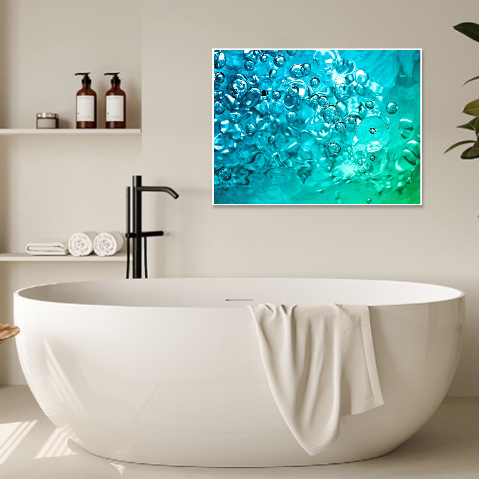 Effervescence: A Modern Abstract Bathroom Wall Art in Vibrant Aqua