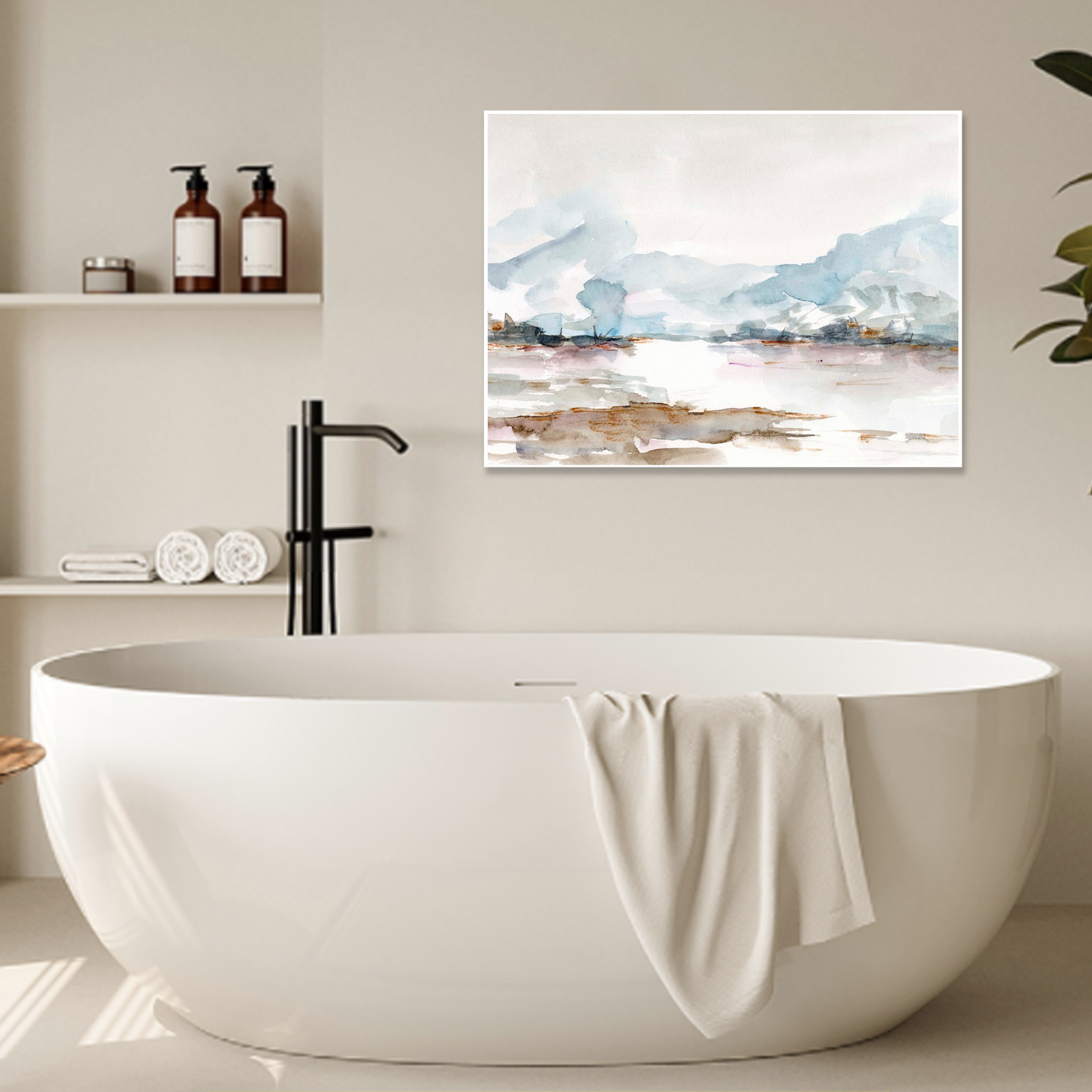Shoreline Haze: A Minimalist Abstract Bathroom Wall Art Print