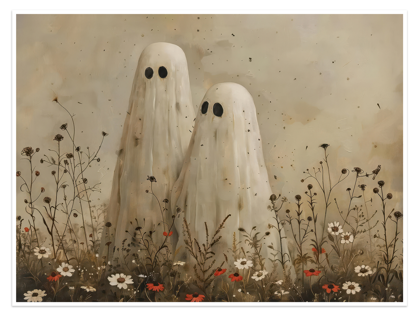 The Meadow Companions: An Artistic Vintage Halloween Canvas Painting