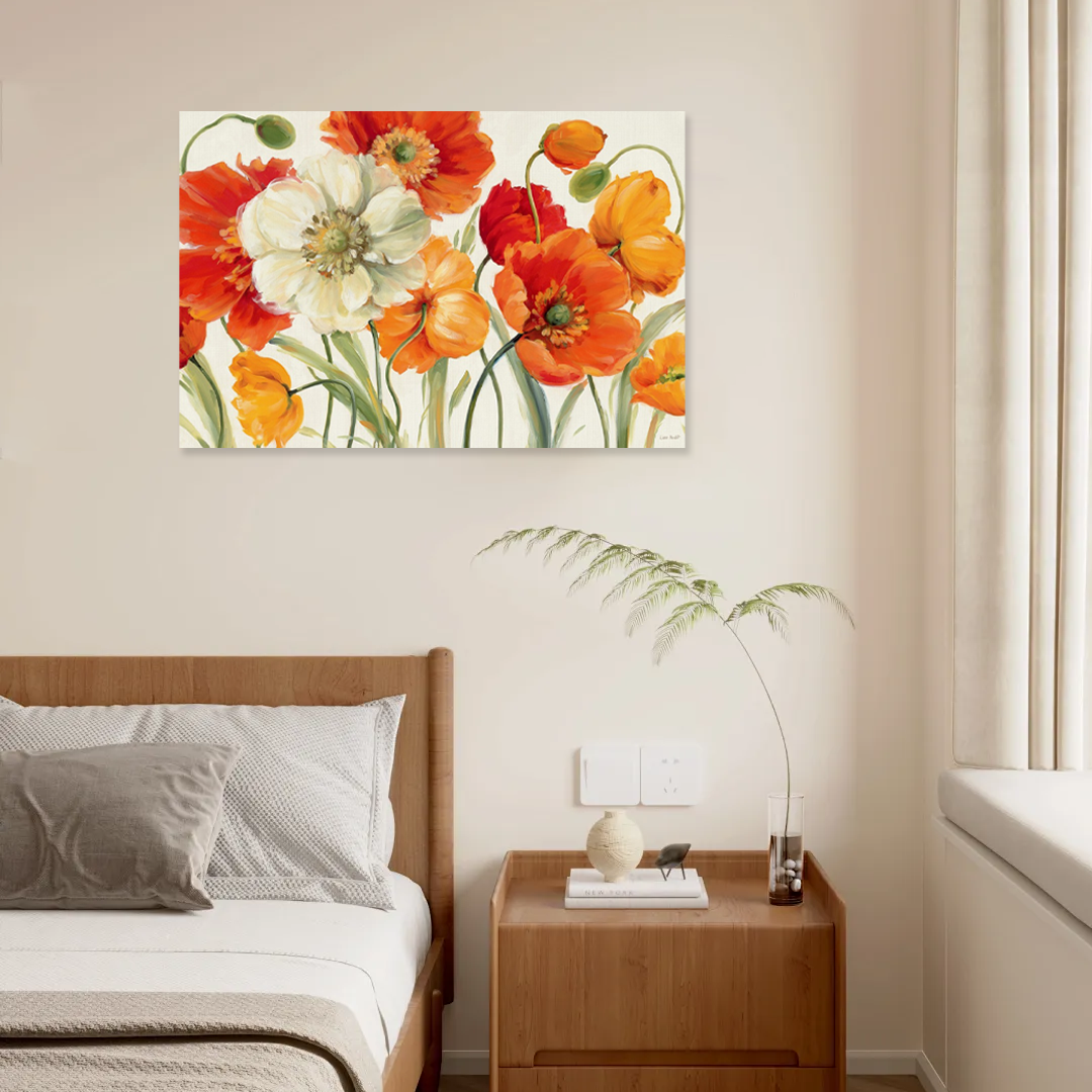 Farmhouse Floral Art - Warm Poppy Bloom Bedroom Wall Decor