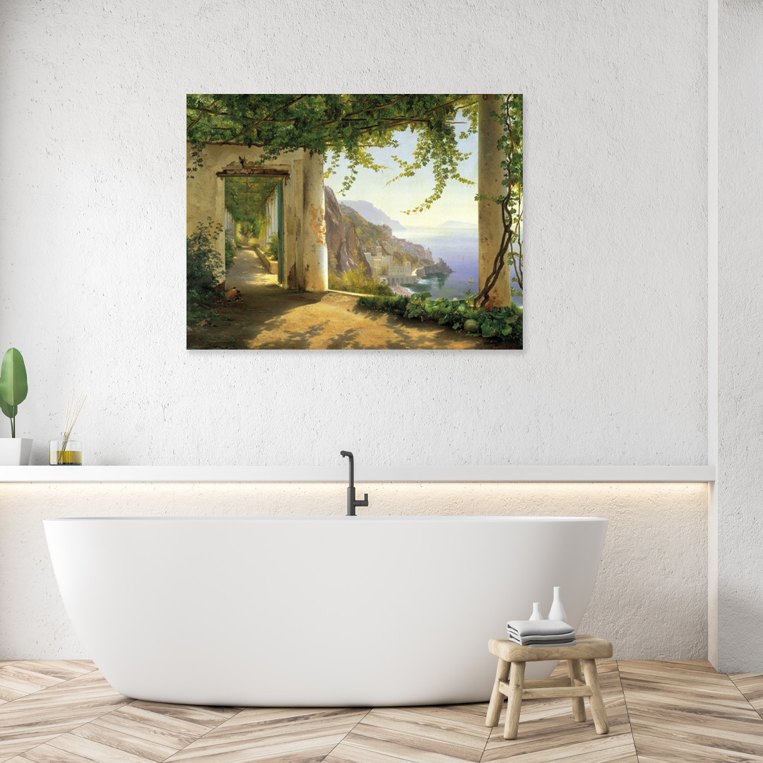 Mediterranean Escape: An Elegant Landscape Bathroom Wall Art Painting