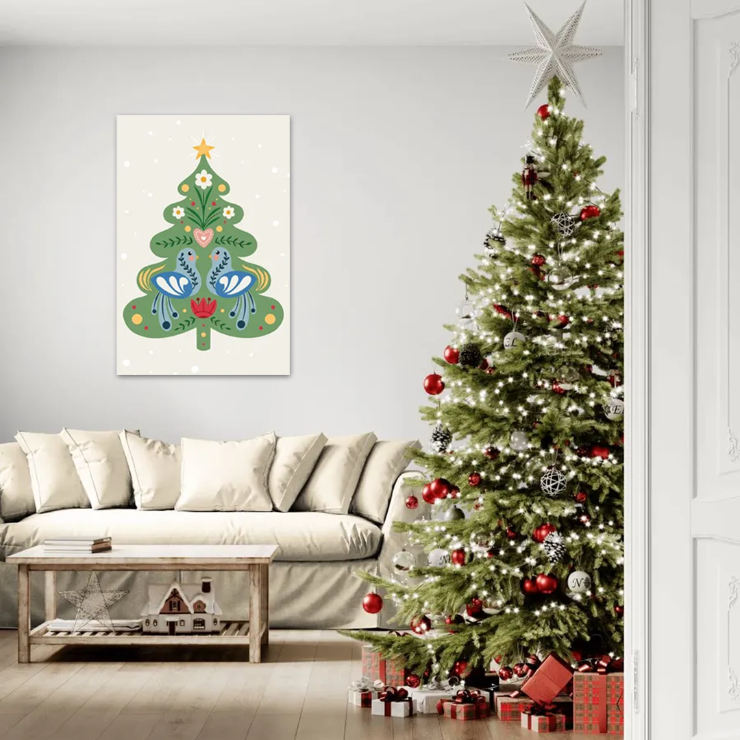 Scandinavian Christmas Art - Yuletide Doves Folk Art Print