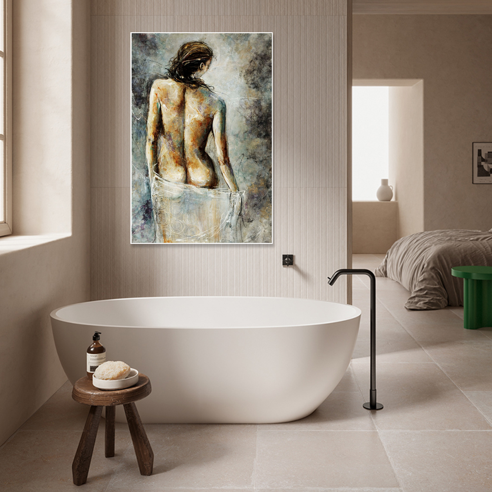 Introspective Form: An Elegant Abstract Bathroom Wall Art Painting