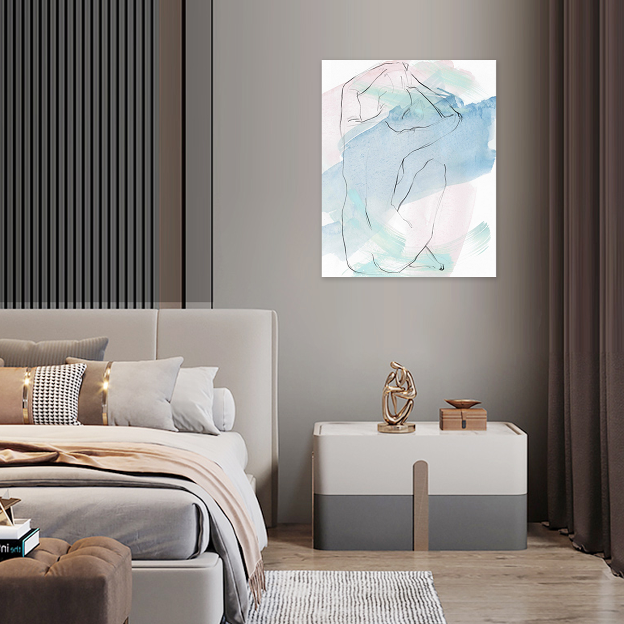 Pastel Embrace: A Romantic Abstract Portrait for Bedroom Wall Art