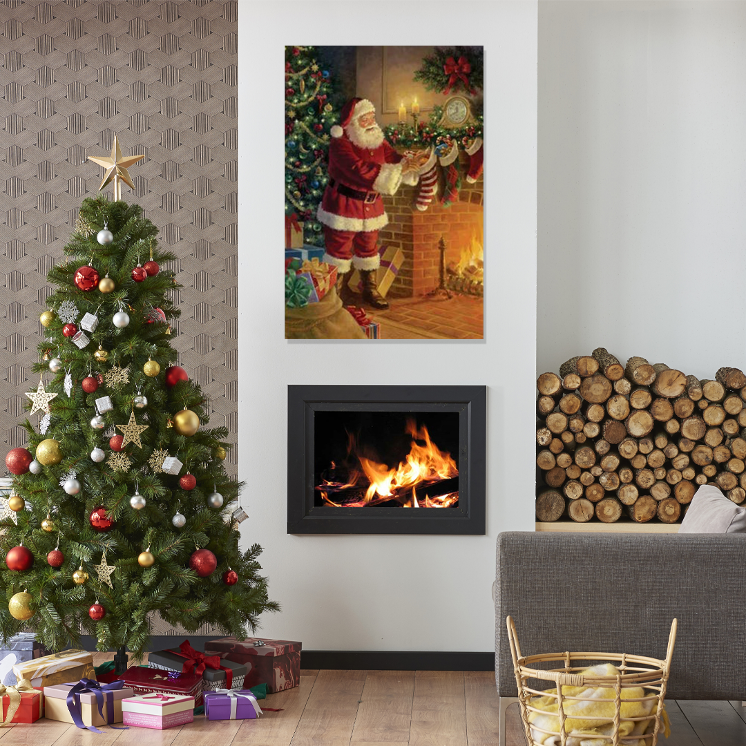 The Midnight Visit: A Vintage Christmas Wall Art of Santa at the Fireplace