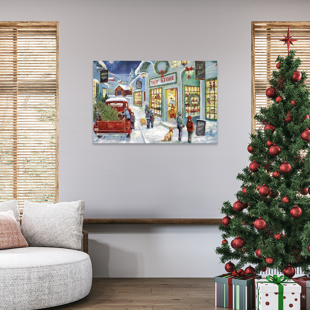 Toy Store Memories: A Vintage Christmas Wall Art of a Snowy Village