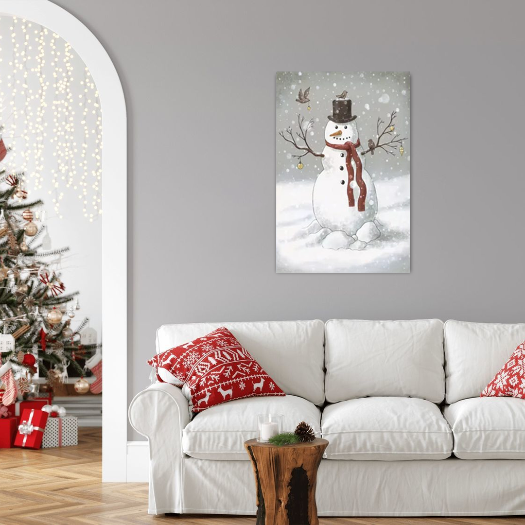 Snowman's Little Helpers: A Charming Vintage Christmas Wall Art