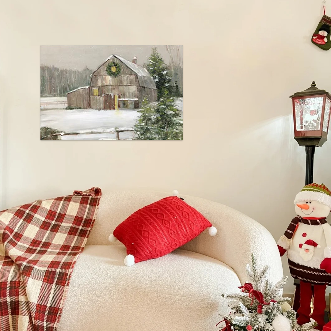 The Homestead Holiday: A Farmhouse Christmas Wall Art of a Snowy Barn