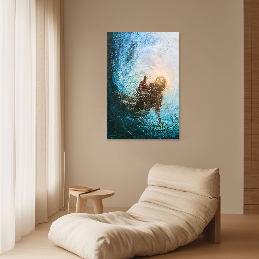 He Reaches: A Contemporary Romantic Bedroom Wall Art of Faith