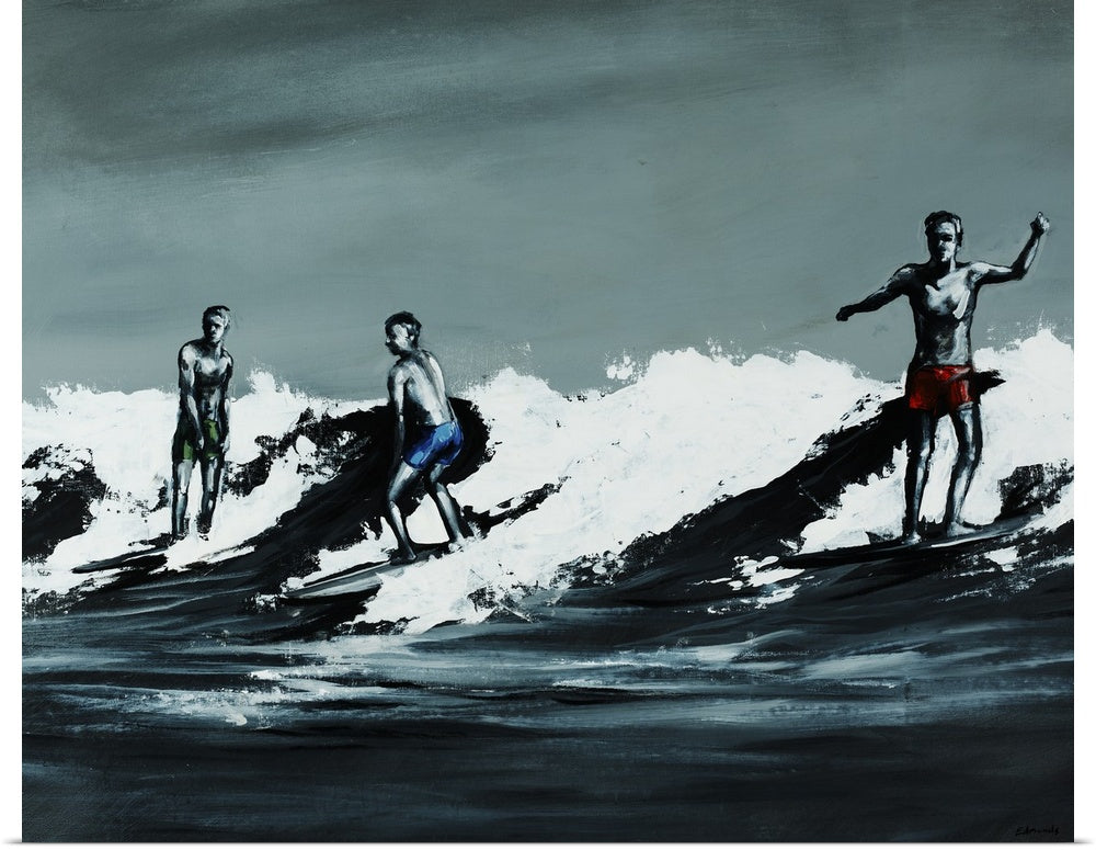 Three Wave Riders: A Modern and Moody Surf Artwork Print