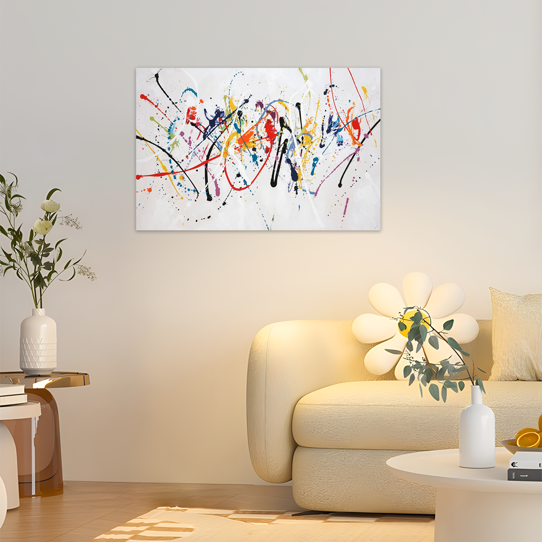 Kinetic Splash: A Modern Colorful Abstract Canvas Wall Art Painting