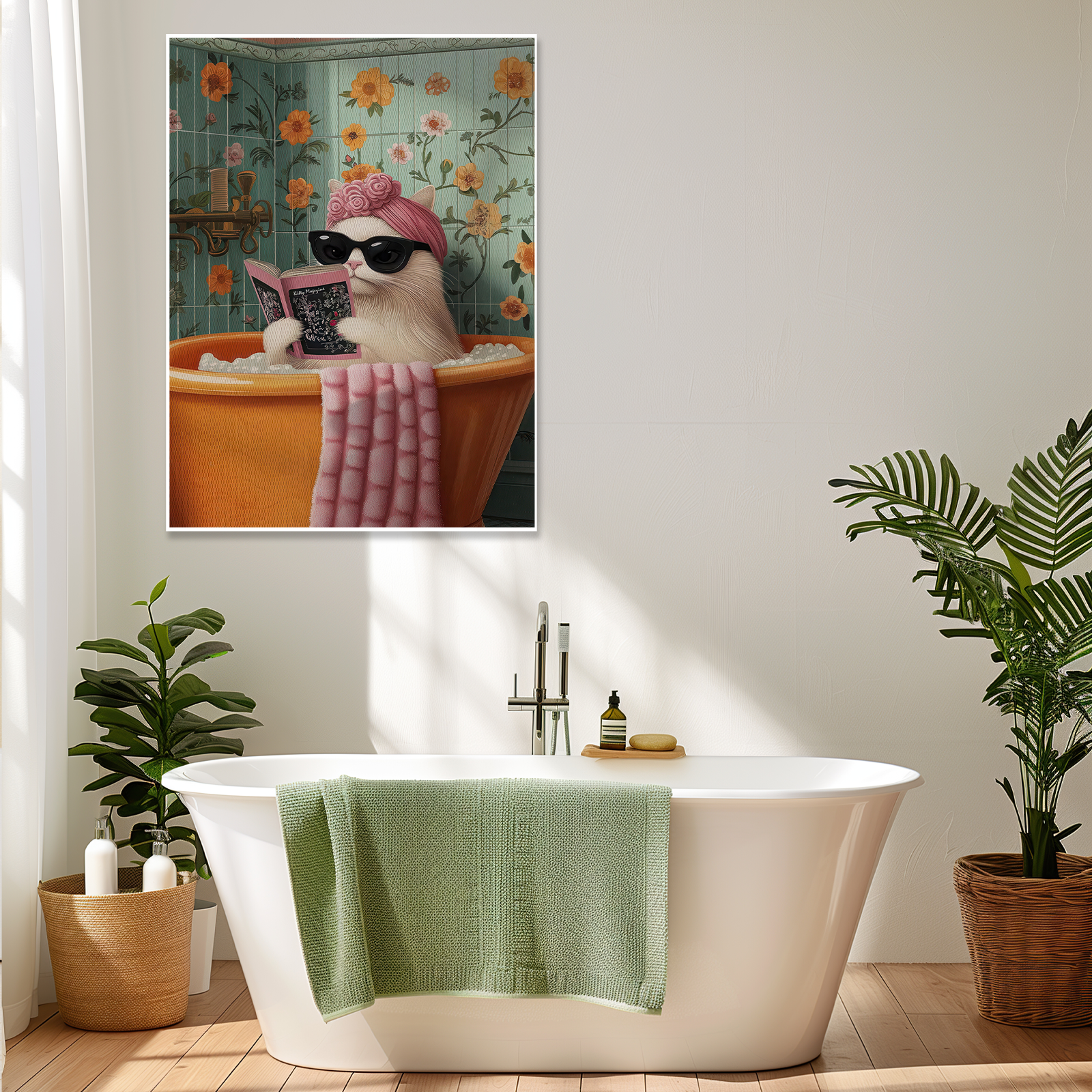 Kitty Magazine: A Chic Vintage Cat Bathroom Wall Art Print