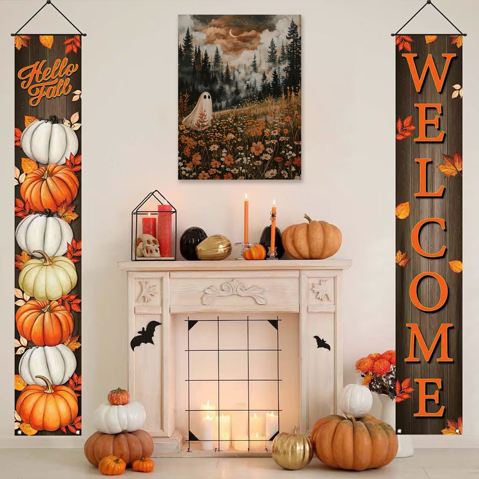 Meadow Ghost: A Hauntingly Beautiful Vintage Halloween Canvas Painting