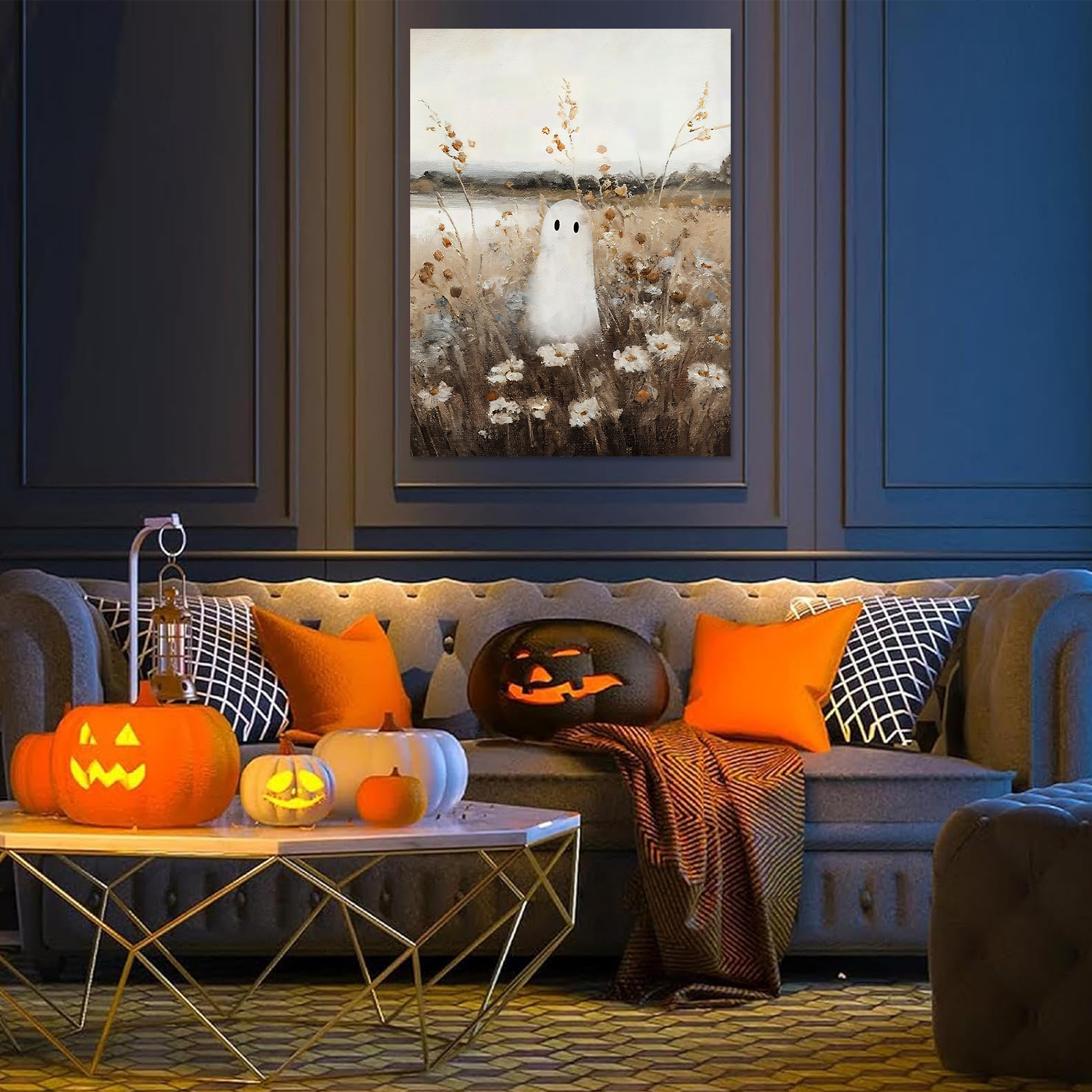 Meadow Wanderer: A Serene Vintage Halloween Canvas Painting