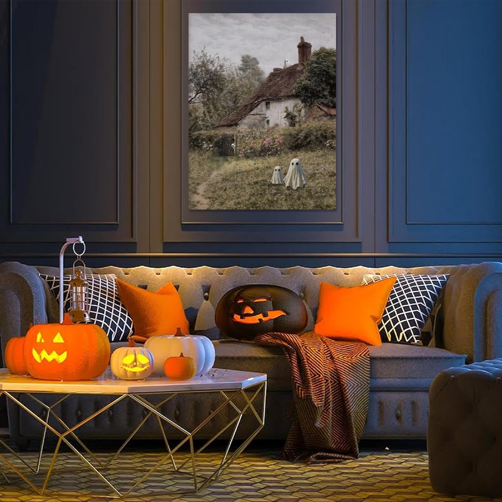 Cottage Ghosts: A Charming Vintage Altered Art Halloween Painting