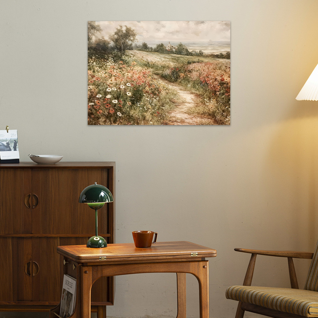 Pastoral Pathway: A Serene Vintage Landscape Canvas Painting for Your Home