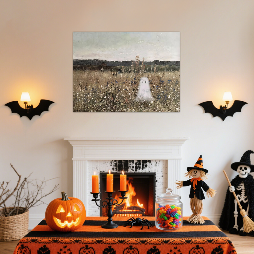 The Wildflower Spirit: A Vintage Halloween Canvas Painting for Artistic Decor