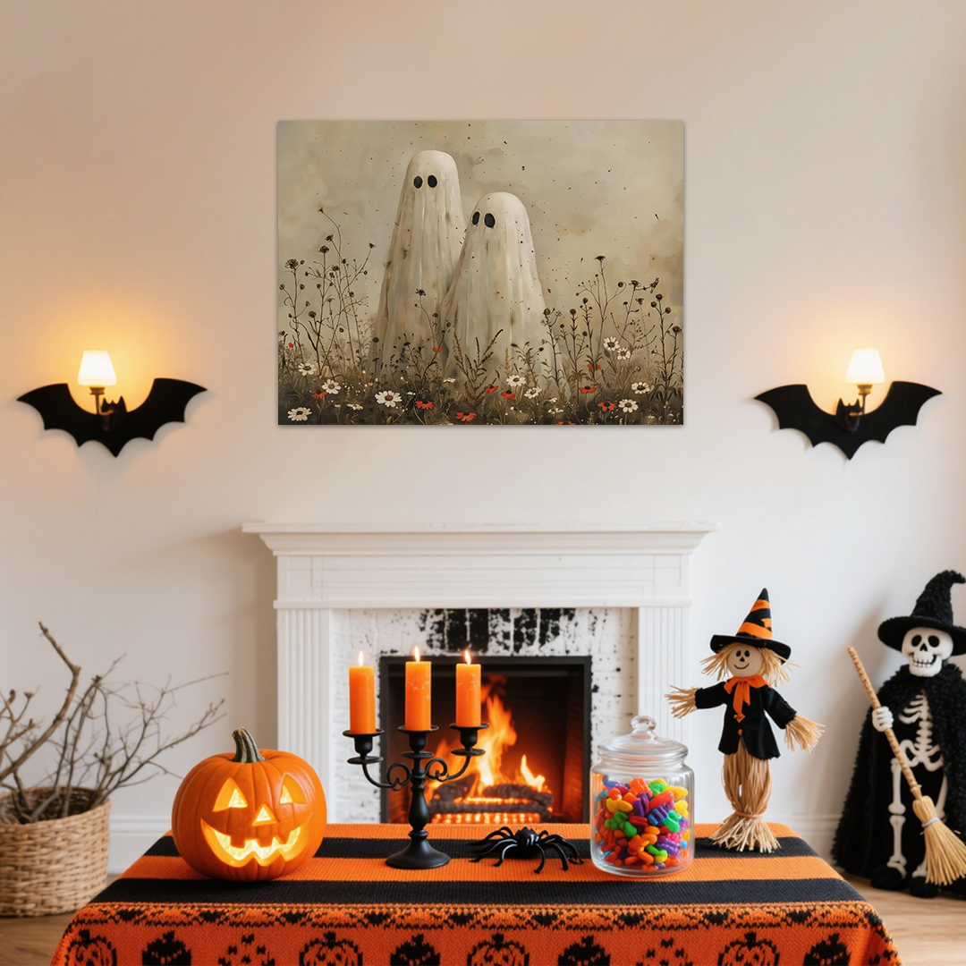 The Meadow Companions: An Artistic Vintage Halloween Canvas Painting