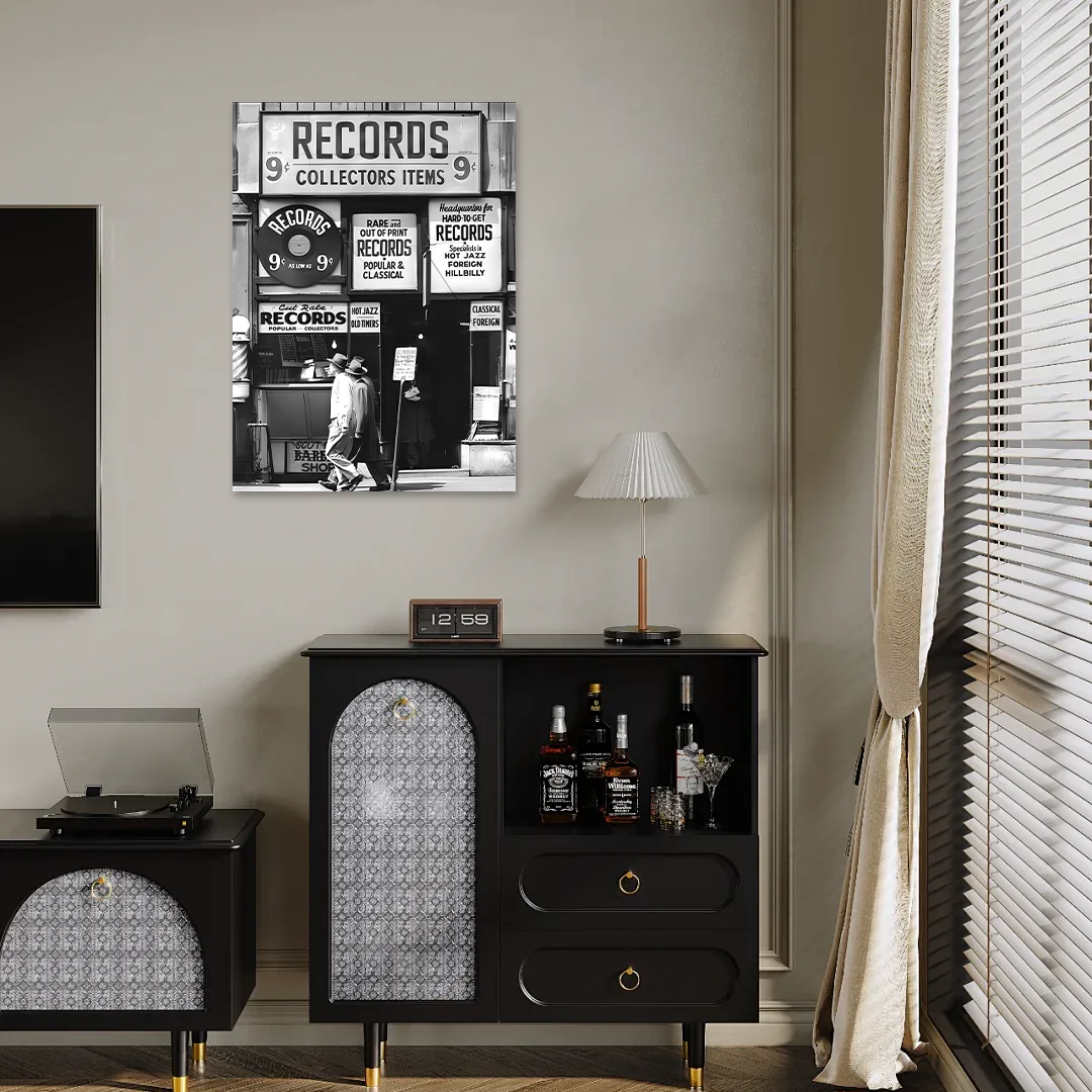 Ninth Street Vinyl: A Vintage Masculine Black and White Bedroom Wall Art