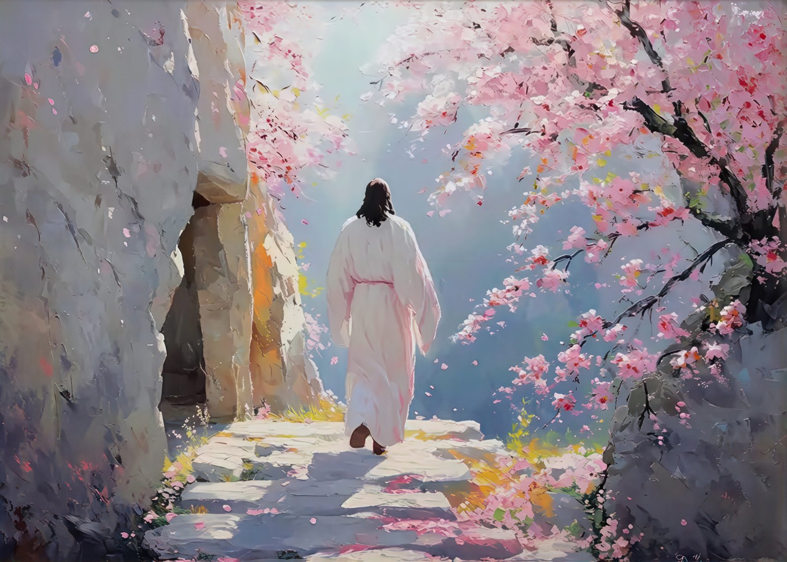 Path of Renewal: A Romantic Floral Bedroom Wall Art of Faith