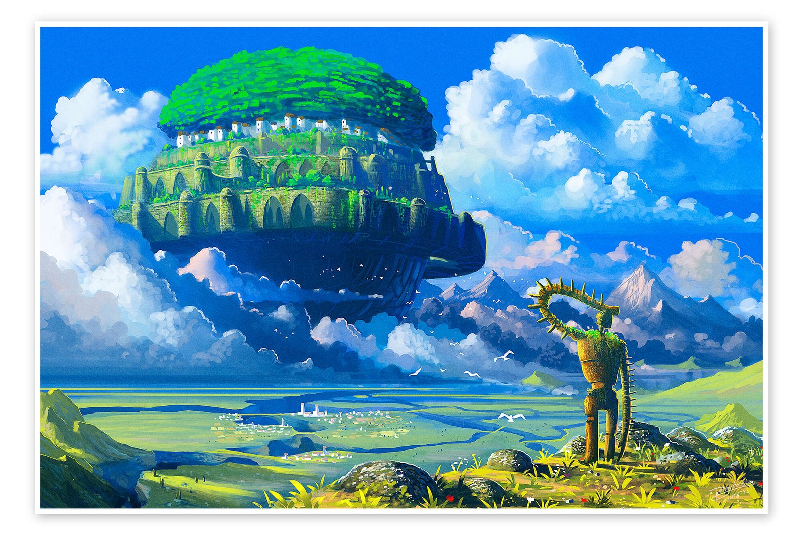 The Last Guardian: A Vibrant Studio Ghibli Castle in the Sky Wall Art