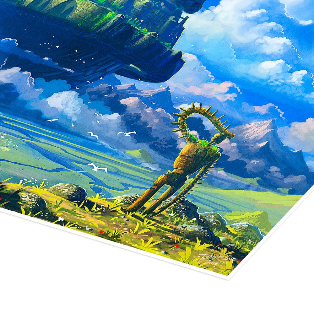 The Last Guardian: A Vibrant Studio Ghibli Castle in the Sky Wall Art